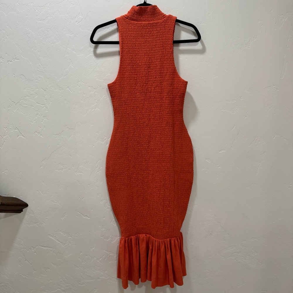 NWT Anthropologie Sleeveless Mock-Neck Textured Midi Dress Orange Red Women's M - Picture 11 of 16